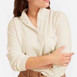 Re-Cashmere Button Mock Neck Sweater